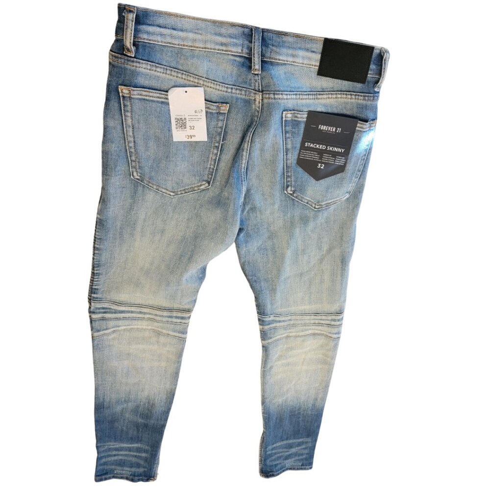 Men's Forever 21 Stacked Skinny Zip Leg Closure Blue Jeans - Picture 2 of 14